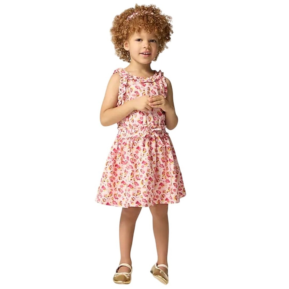 Crewcuts J Crew Girls Size 4 Pink Floral Print Sleeveless Ruffle Dress‎ NWT
